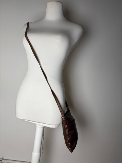 Vintage Loewe Soft Leather Crossbody Bag Dark Brown Gold