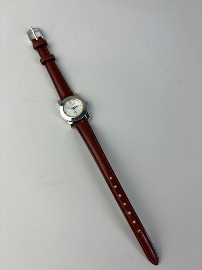 Vintage Courreges Leather Strap Watch Red Grey Silver
