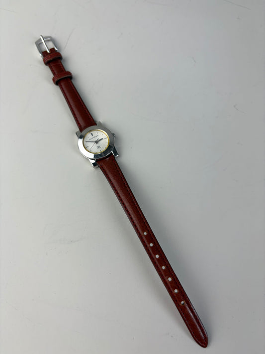 Vintage Courreges Leather Strap Watch Red Grey Silver