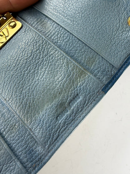 Vintage Miu Miu Leather Key Ring Holder Light Blue Navy Gold