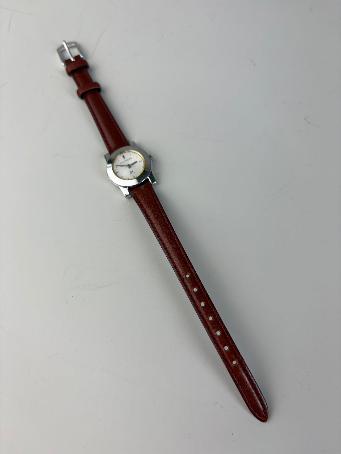 Vintage Courreges Leather Strap Watch Red Grey Silver