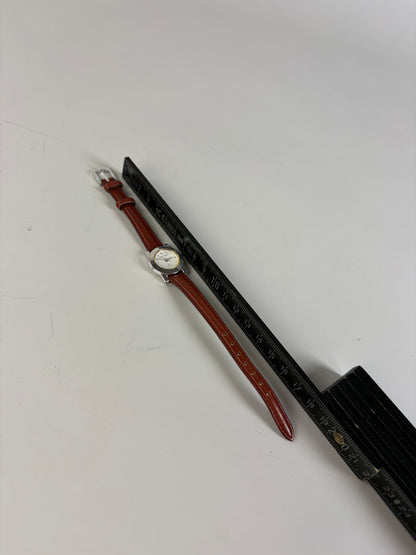 Vintage Courreges Leather Strap Watch Red Grey Silver
