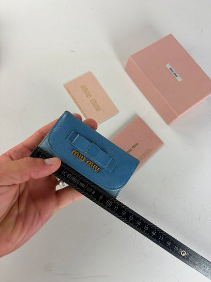 Vintage Miu Miu Leather Key Ring Holder Light Blue Navy Gold
