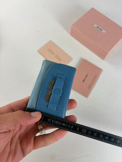 Vintage Miu Miu Leather Key Ring Holder Light Blue Navy Gold