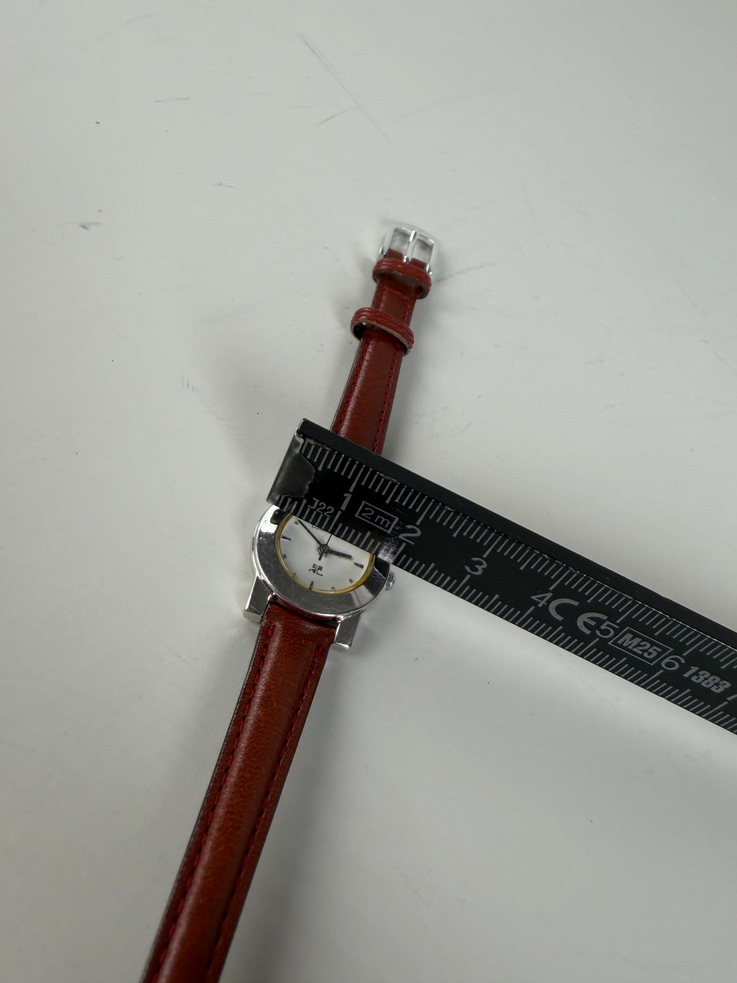 Vintage Courreges Leather Strap Watch Red Grey Silver