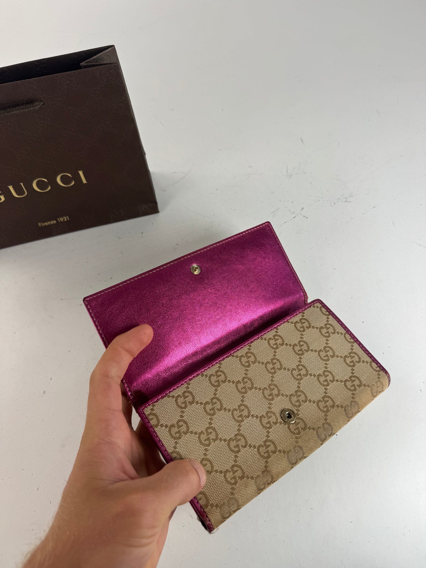 Vintage Gucci Monogram GG wallet beige purple
