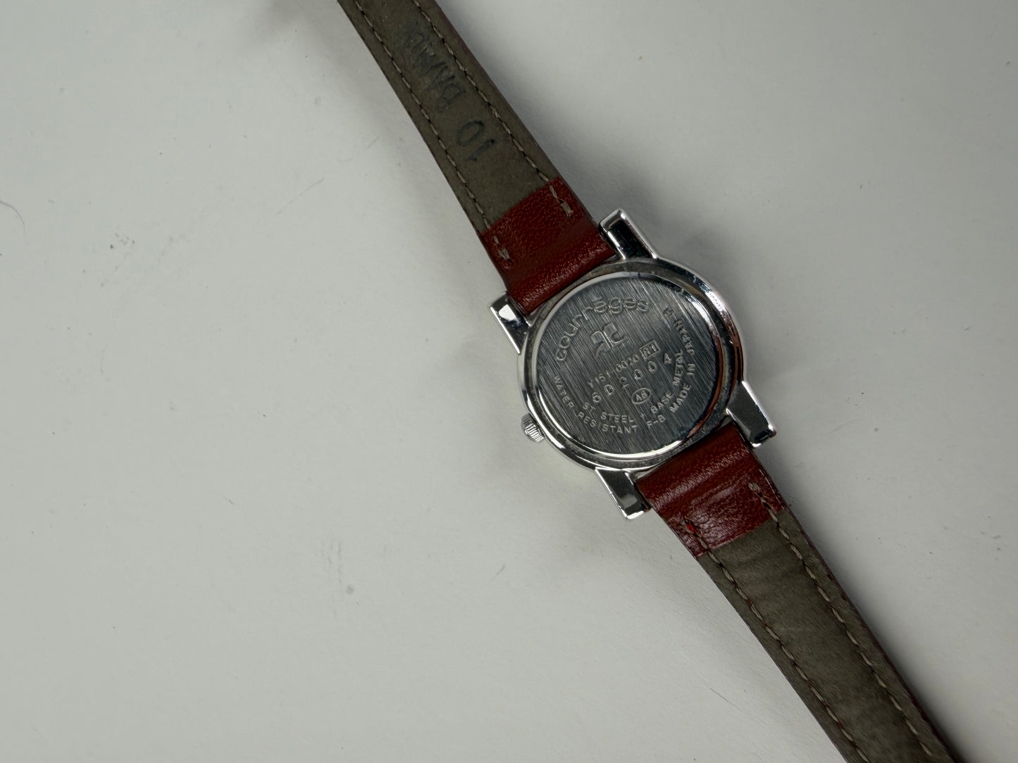 Vintage Courreges Leather Strap Watch Red Grey Silver