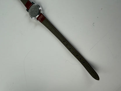 Vintage Courreges Leather Strap Watch Red Grey Silver
