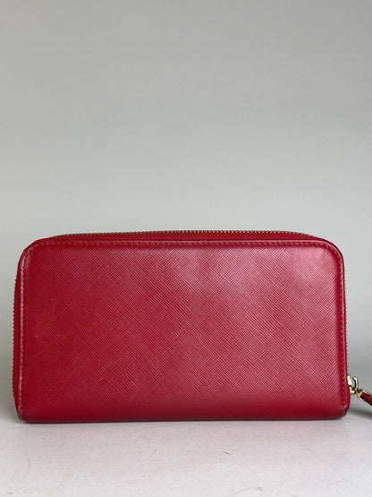 Vintage Ferragamo Leather Zip Wallet Red Silver