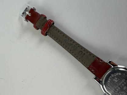 Vintage Courreges Leather Strap Watch Red Grey Silver