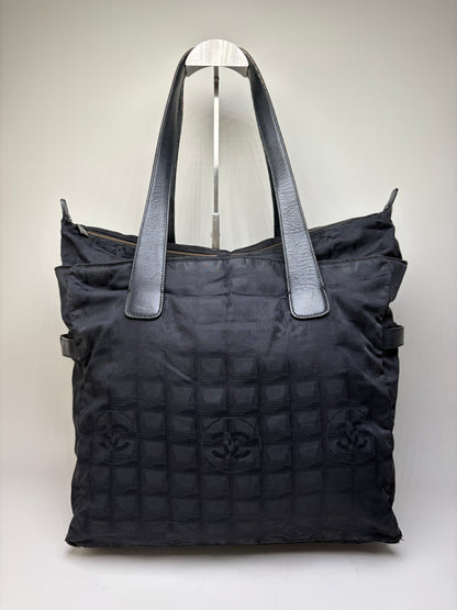 Vintage Chanel CC Logo Nylon Tote Black Silver