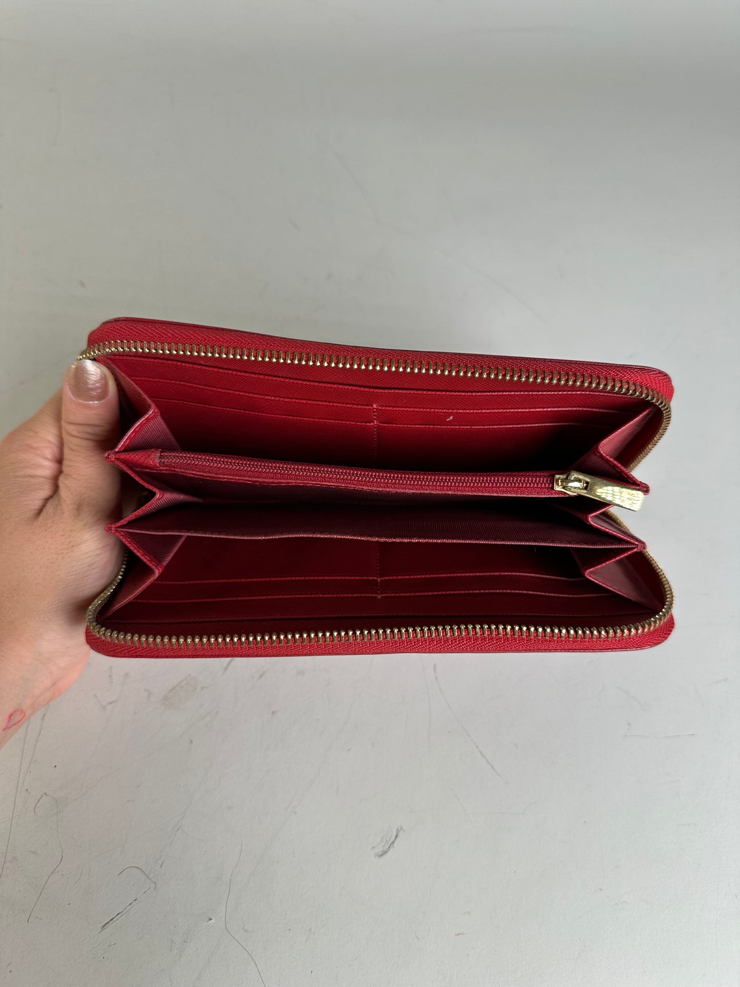 Vintage Ferragamo Leather Zip Wallet Red Silver