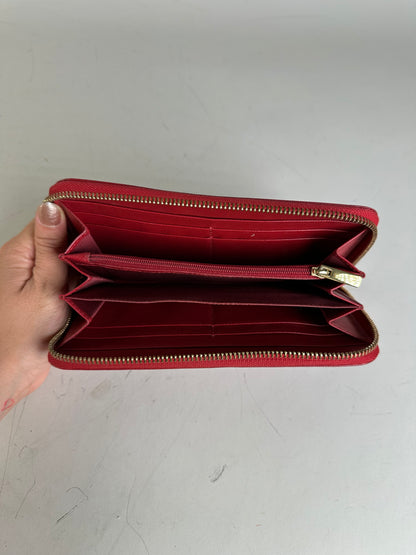 Vintage Ferragamo Leather Zip Wallet Red Silver