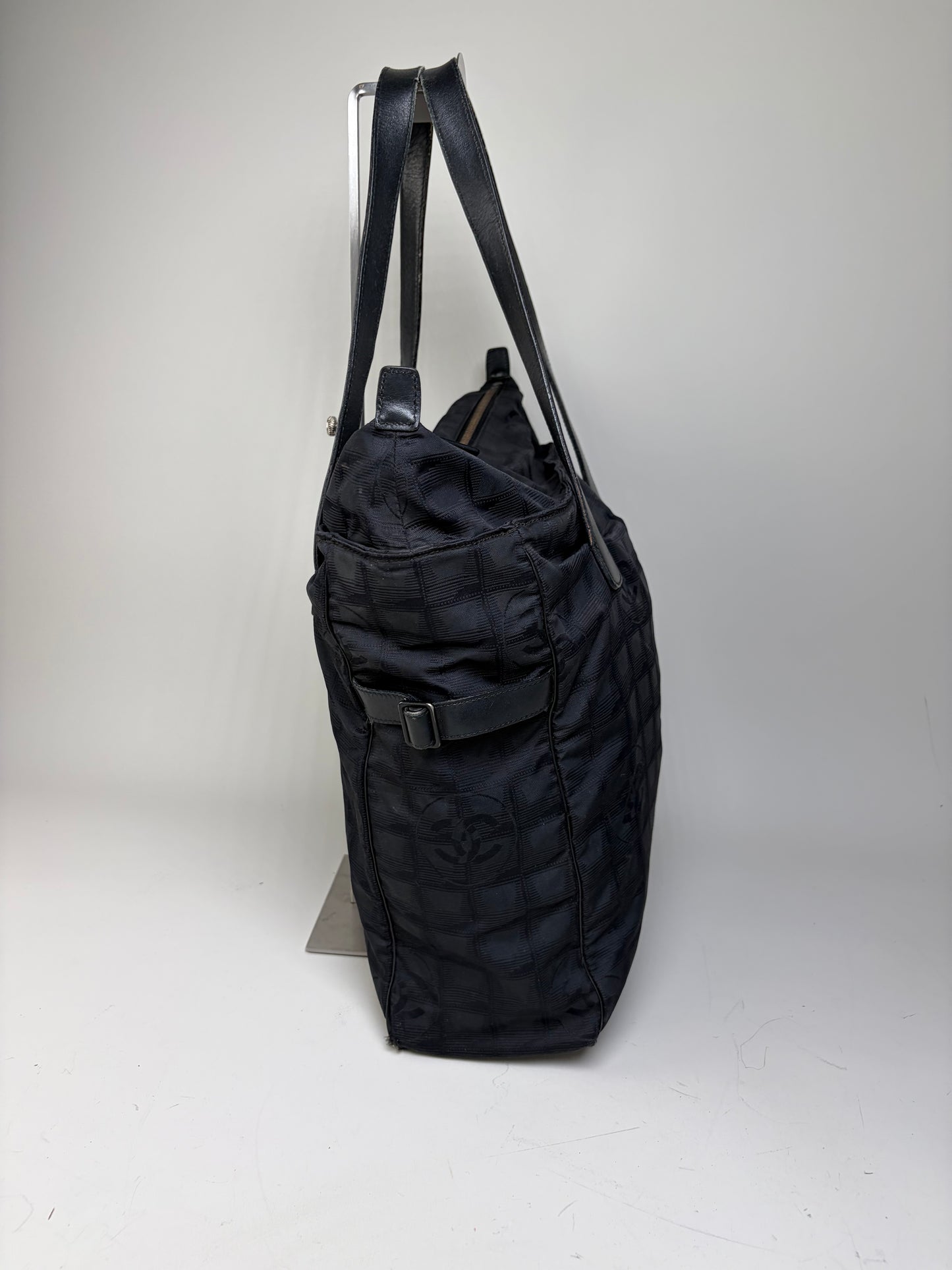 Vintage Chanel CC Logo Nylon Tote Black Silver