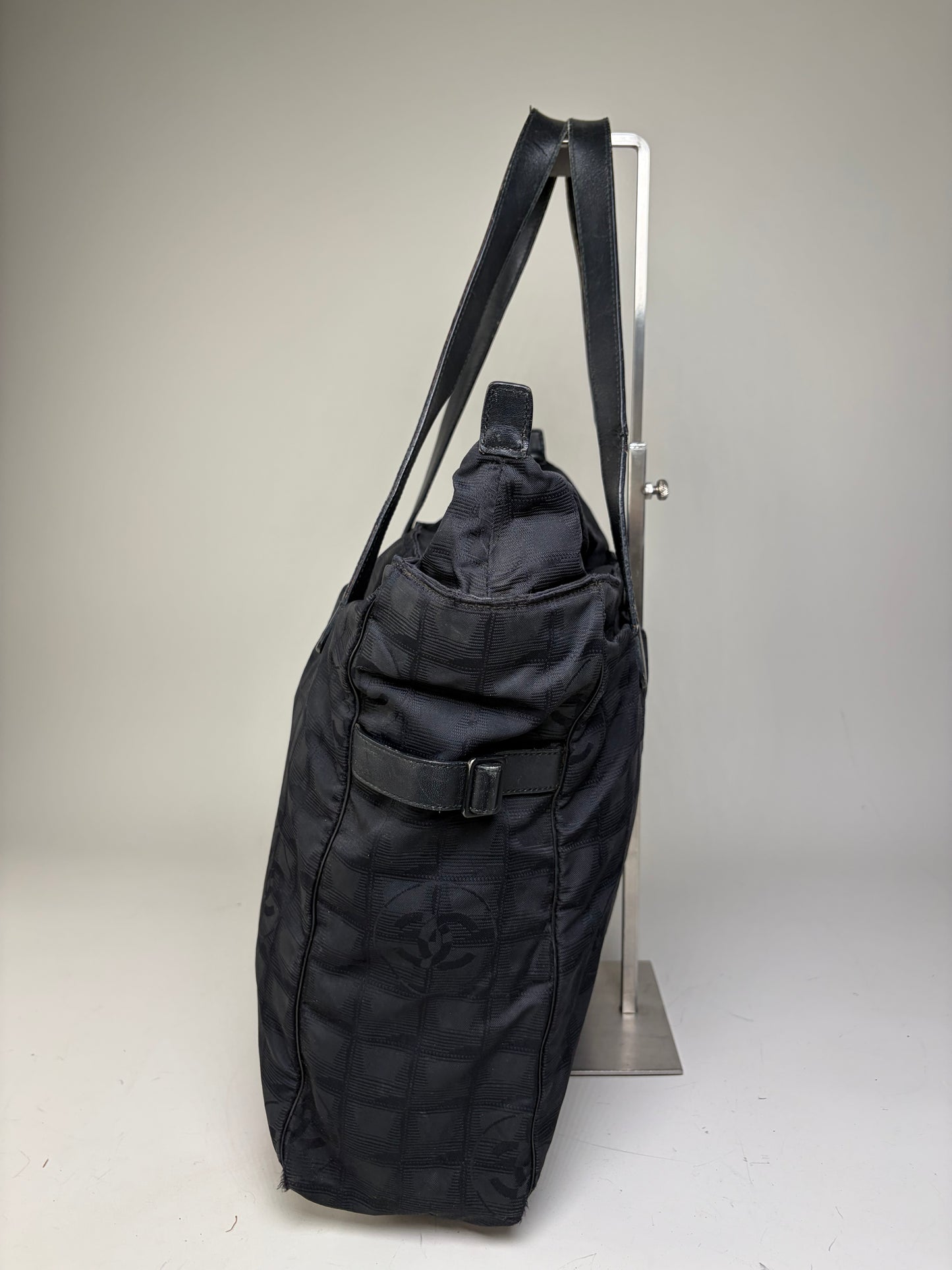 Vintage Chanel CC Logo Nylon Tote Black Silver