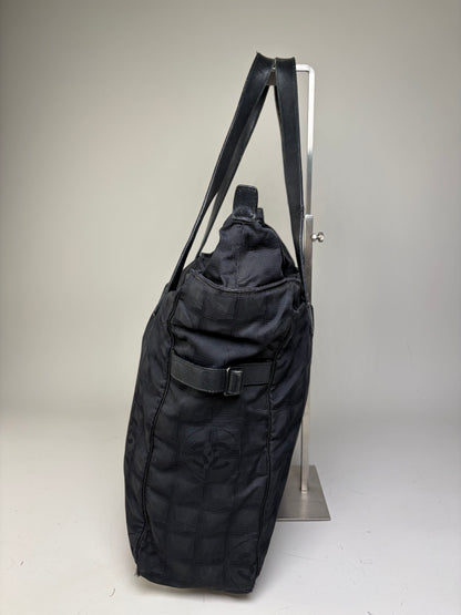 Vintage Chanel CC Logo Nylon Tote Black Silver