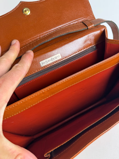 Sac vintage en cuir Yves Saint Laurent orange marron