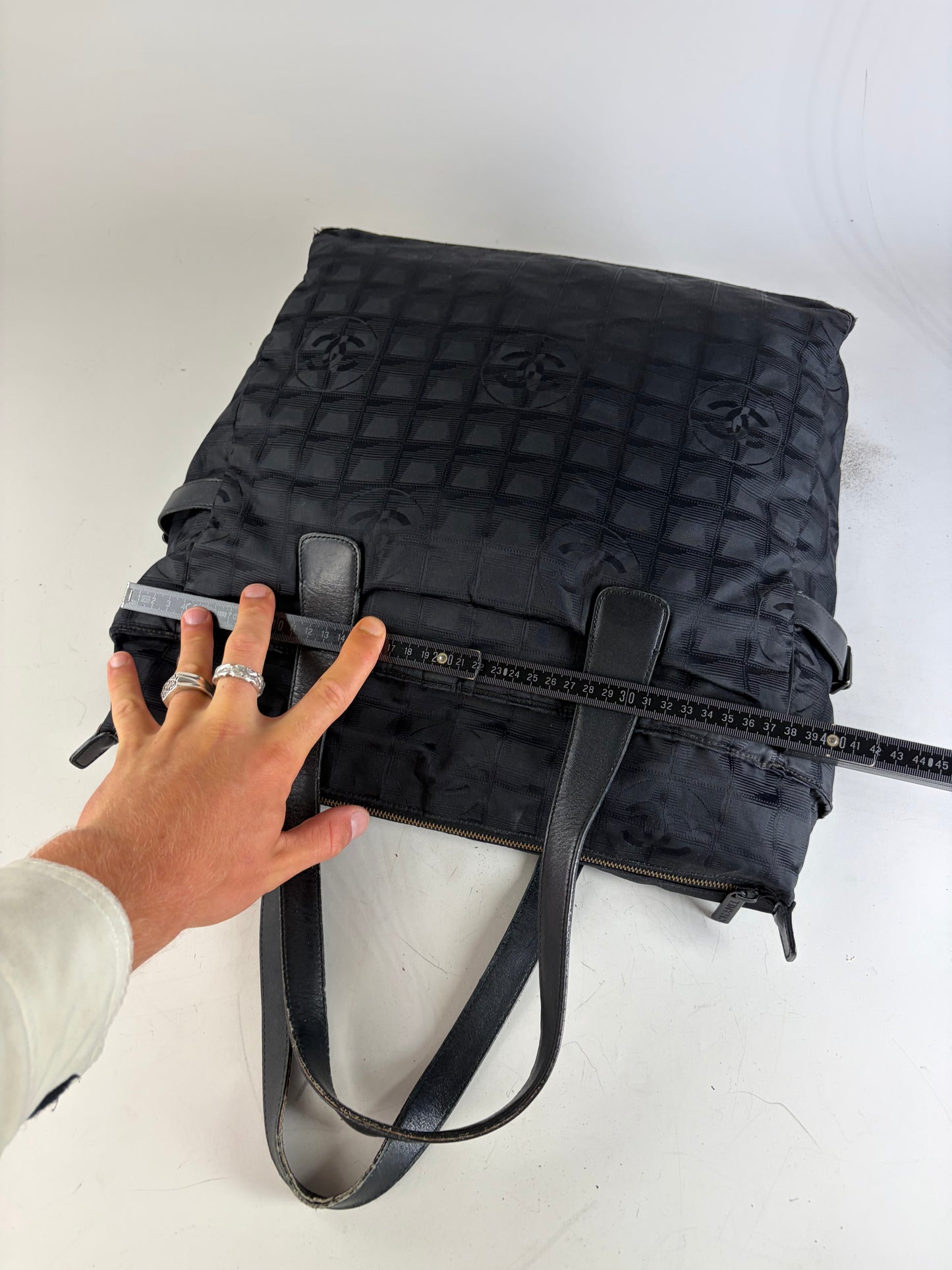 Vintage Chanel CC Logo Nylon Tote Black Silver