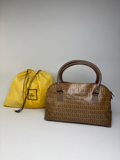 Vintage Fendi FF Monogram Canvas Handbag Brown Tan Gold