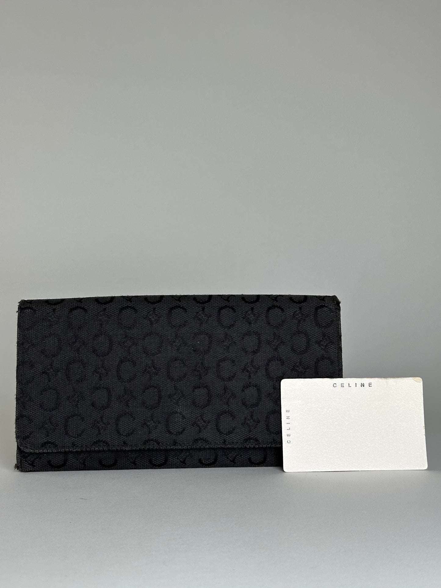 Vintage Celine CC Monogram Fabric Wallet Black Gold