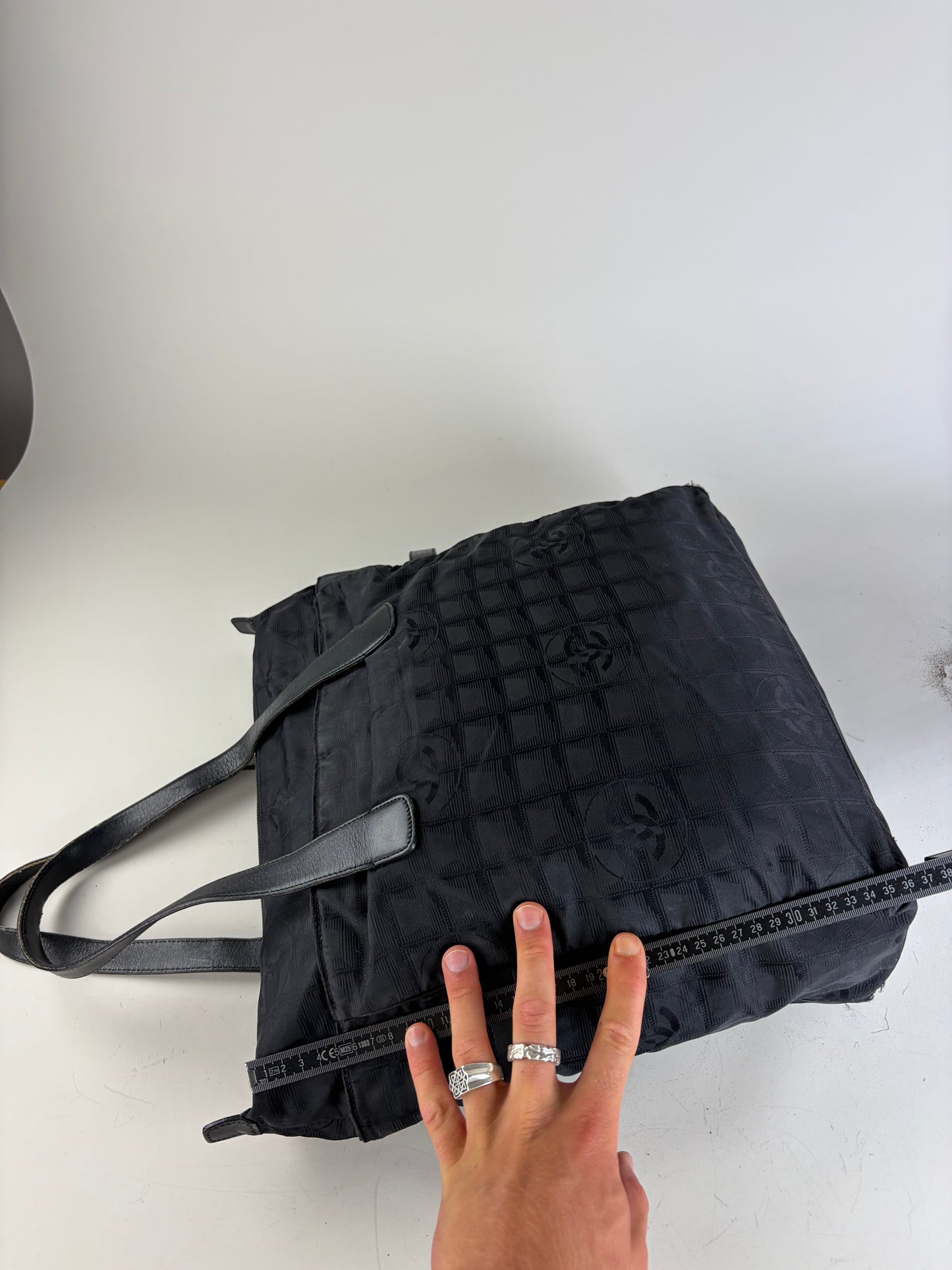 Vintage Chanel CC Logo Nylon Tote Black Silver