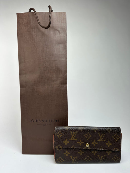 Vintage Louis Vuitton Monogram Canvas Bifold Wallet Brown Gold