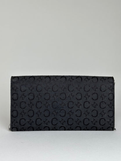 Vintage Celine CC Monogram Fabric Wallet Black Gold