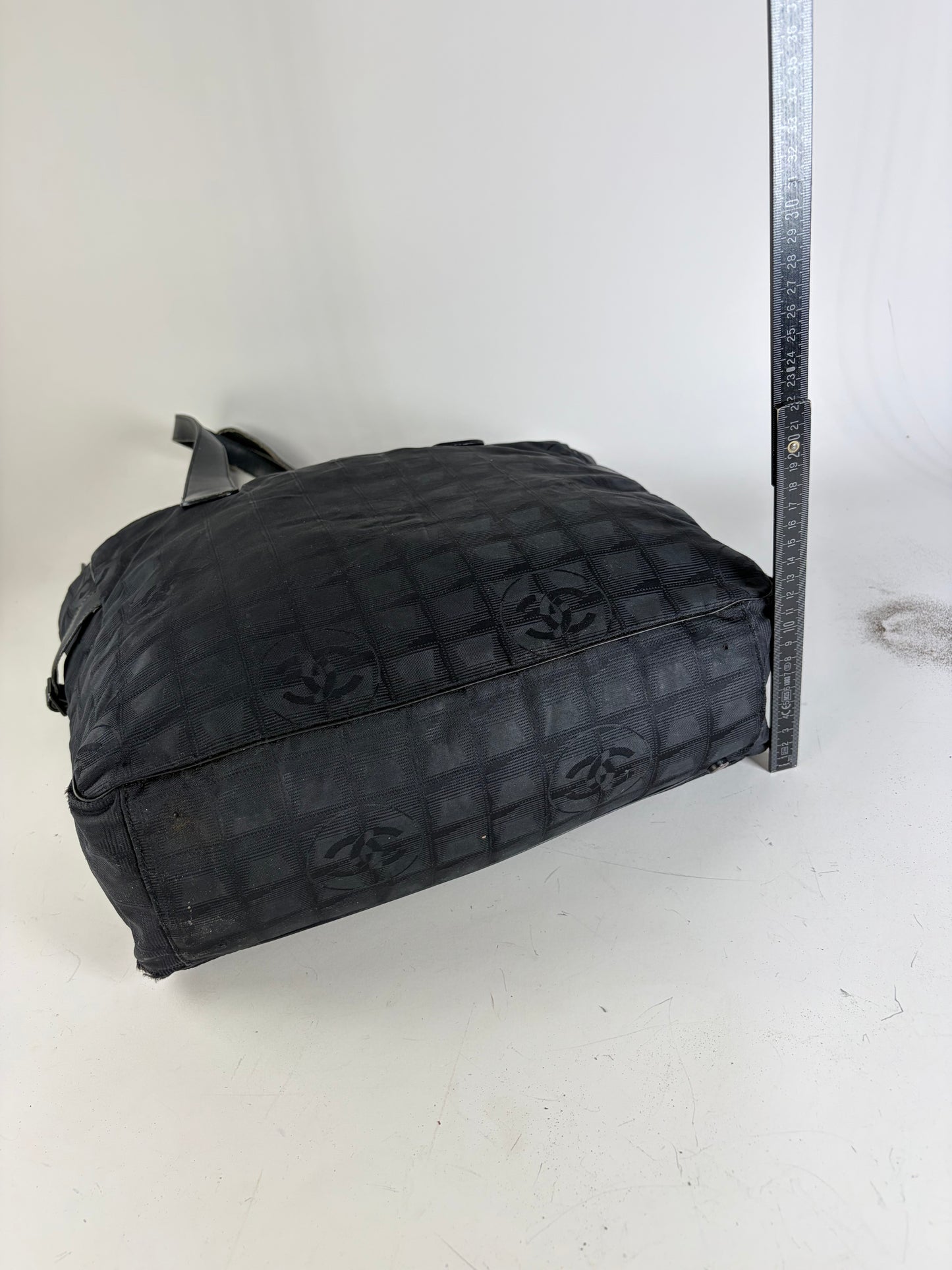 Vintage Chanel CC Logo Nylon Tote Black Silver
