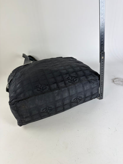 Vintage Chanel CC Logo Nylon Tote Black Silver