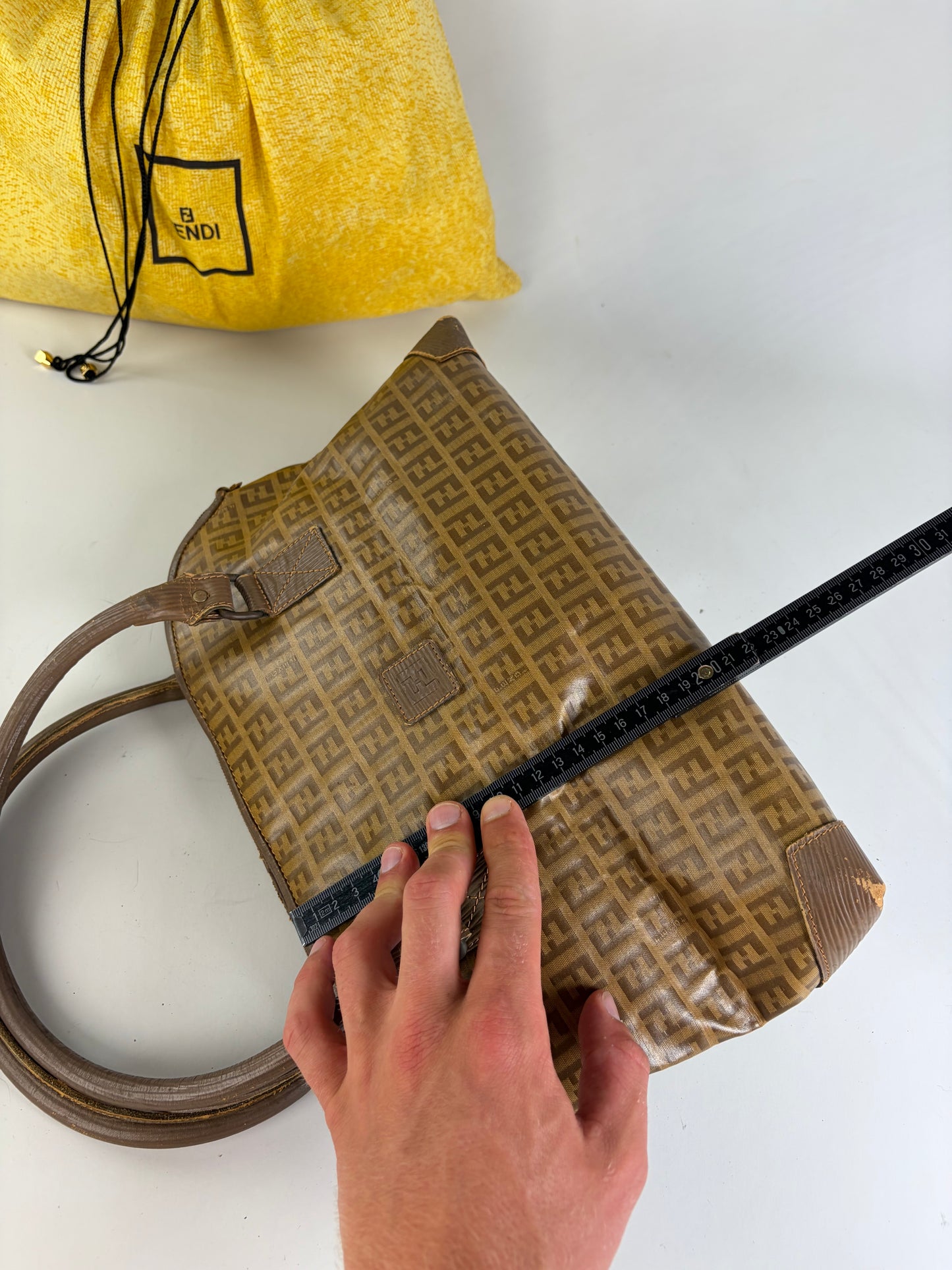 Vintage Fendi FF Monogram Canvas Handbag Brown Tan Gold