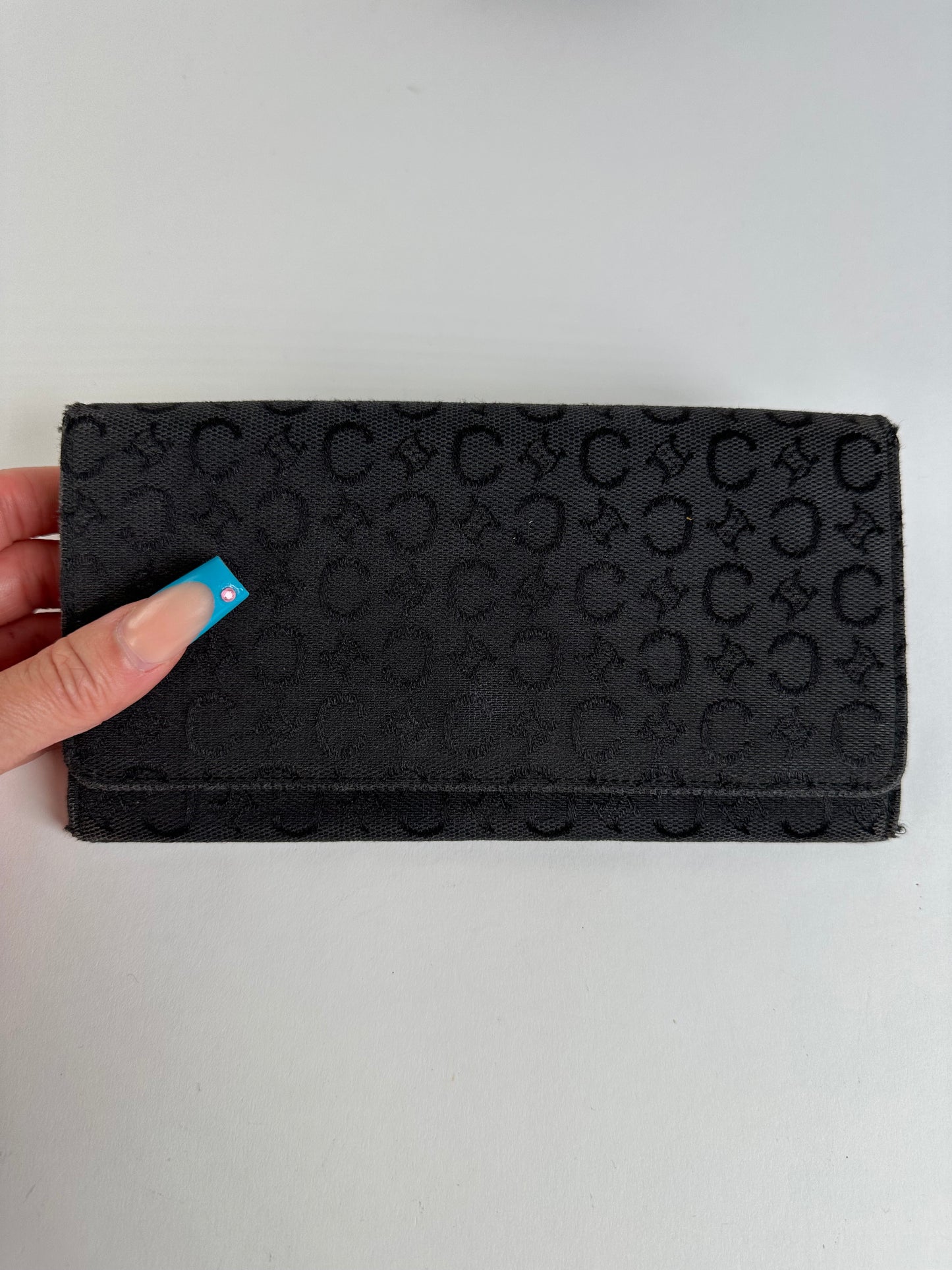Vintage Celine CC Monogram Fabric Wallet Black Gold