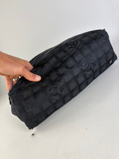 Vintage Chanel CC Logo Nylon Tote Black Silver