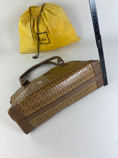 Vintage Fendi FF Monogram Canvas Handbag Brown Tan Gold