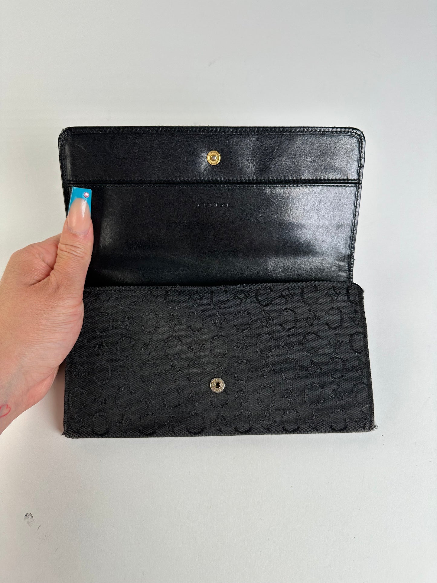 Vintage Celine CC Monogram Fabric Wallet Black Gold