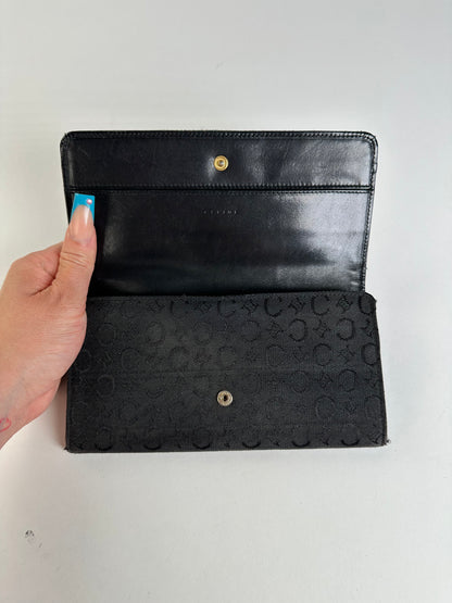 Vintage Celine CC Monogram Fabric Wallet Black Gold