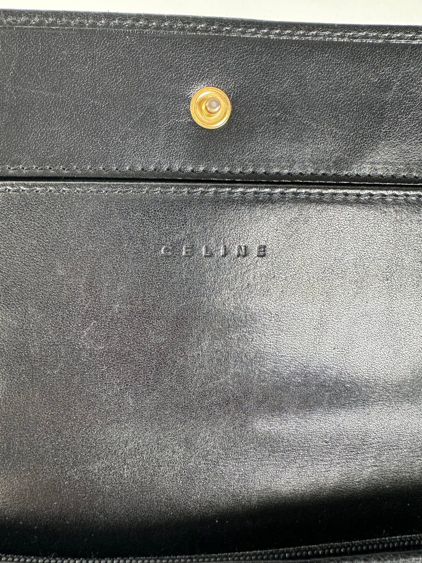 Vintage Celine CC Monogram Fabric Wallet Black Gold