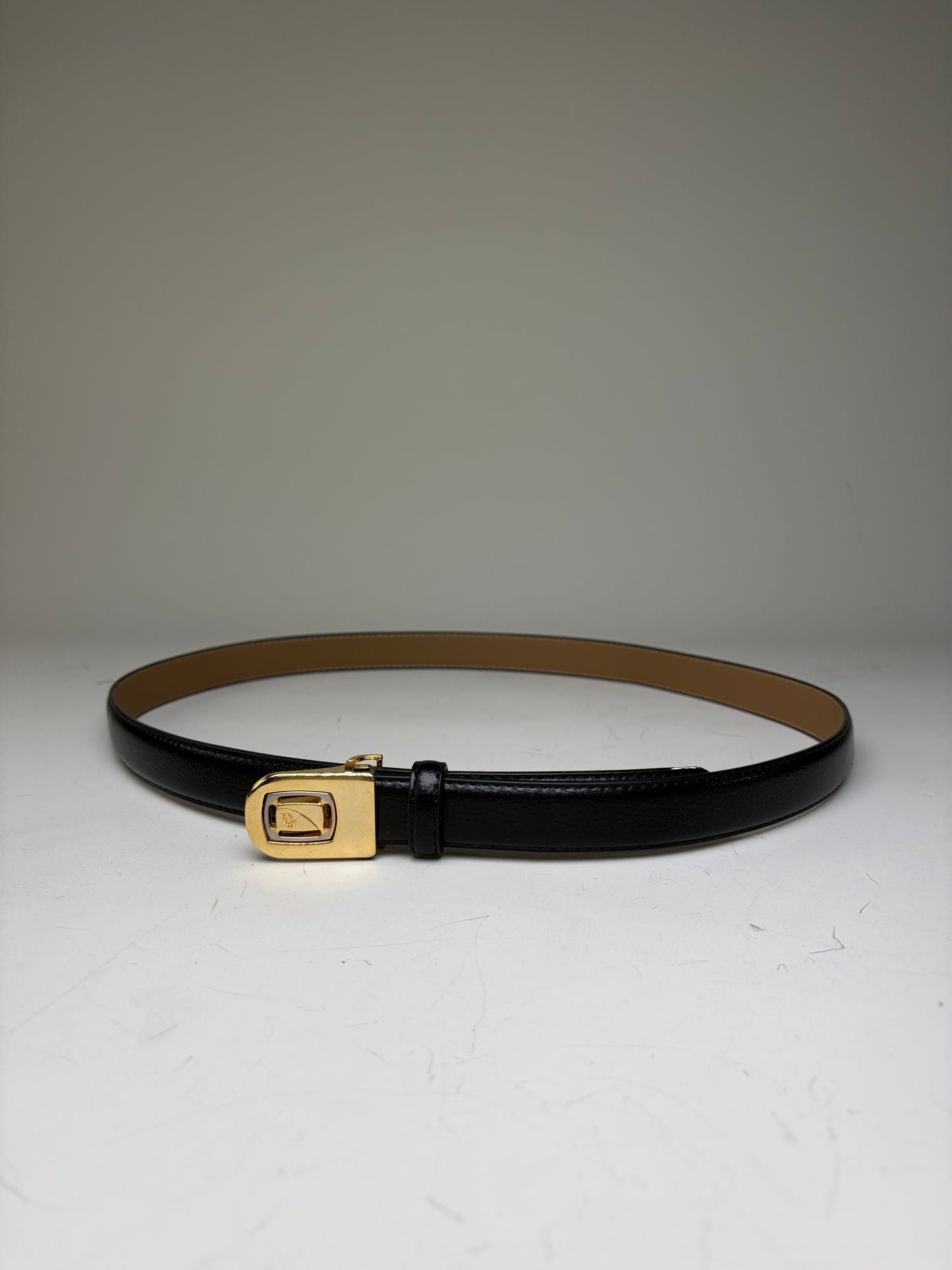 Vintage Dior Leather Belt Black Tan Gold Buckle