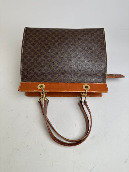 Vintage Celine Coated Canvas Handbag Brown Tan Gold