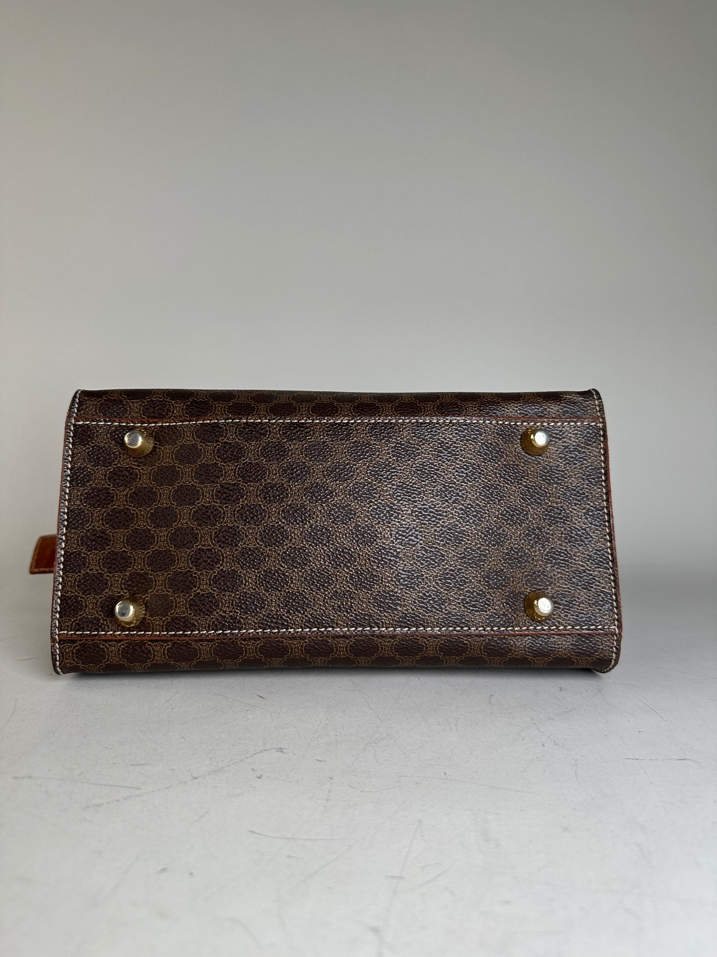 Vintage Celine Coated Canvas Handbag Brown Tan Gold