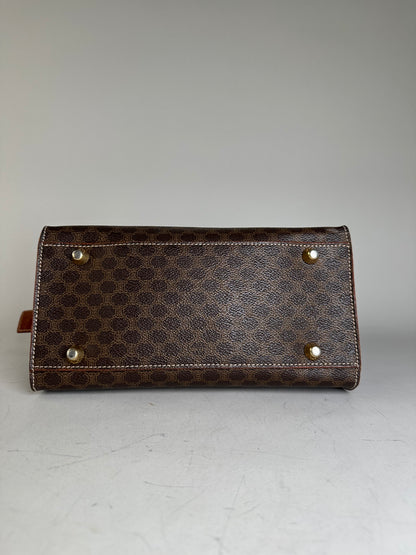 Vintage Celine Coated Canvas Handbag Brown Tan Gold