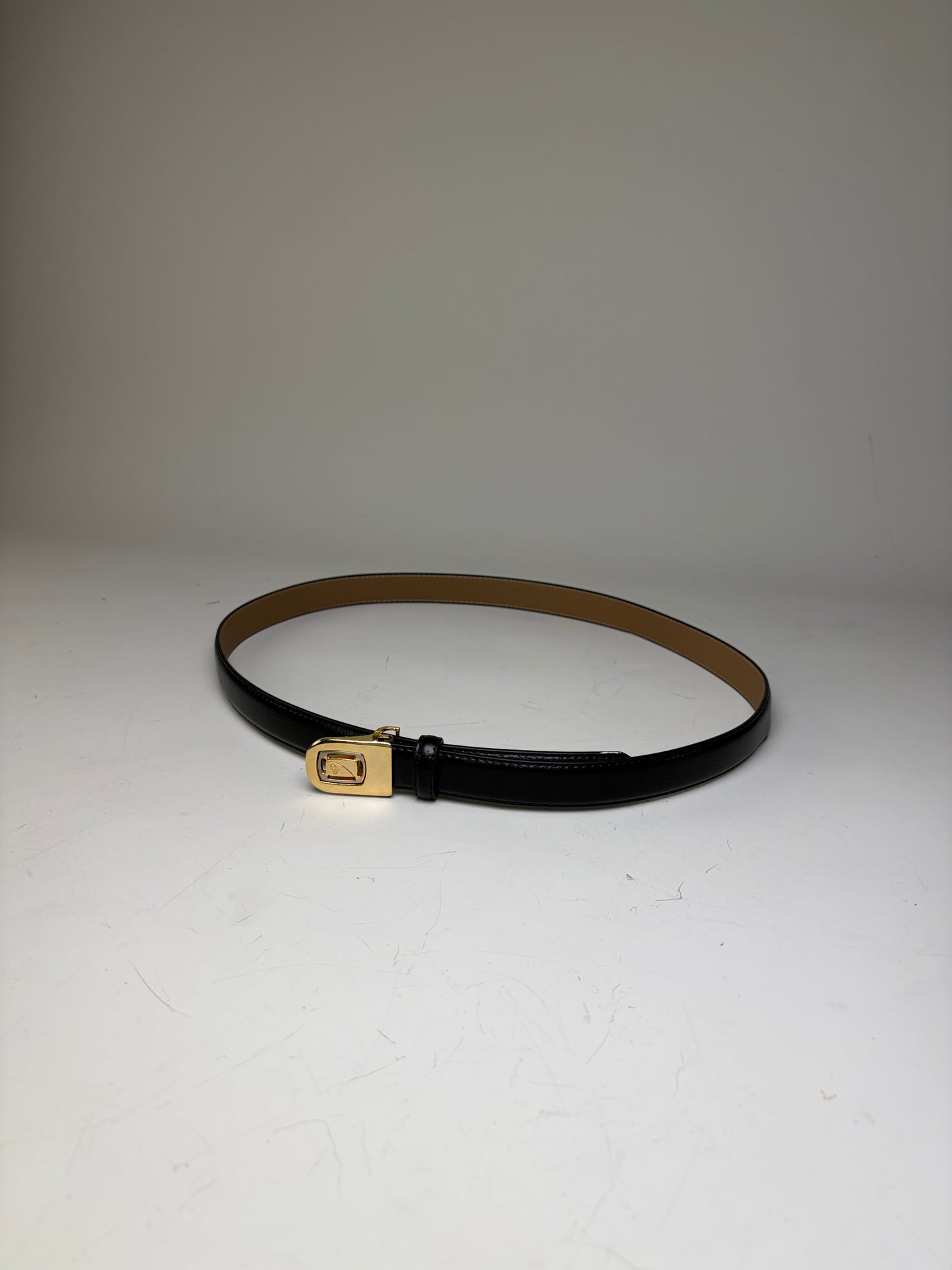 Vintage Dior Leather Belt Black Tan Gold Buckle