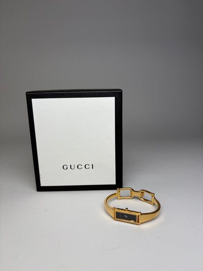 Vintage Gucci Gold-Tone Stainless Steel Leather Strap Watch with Box