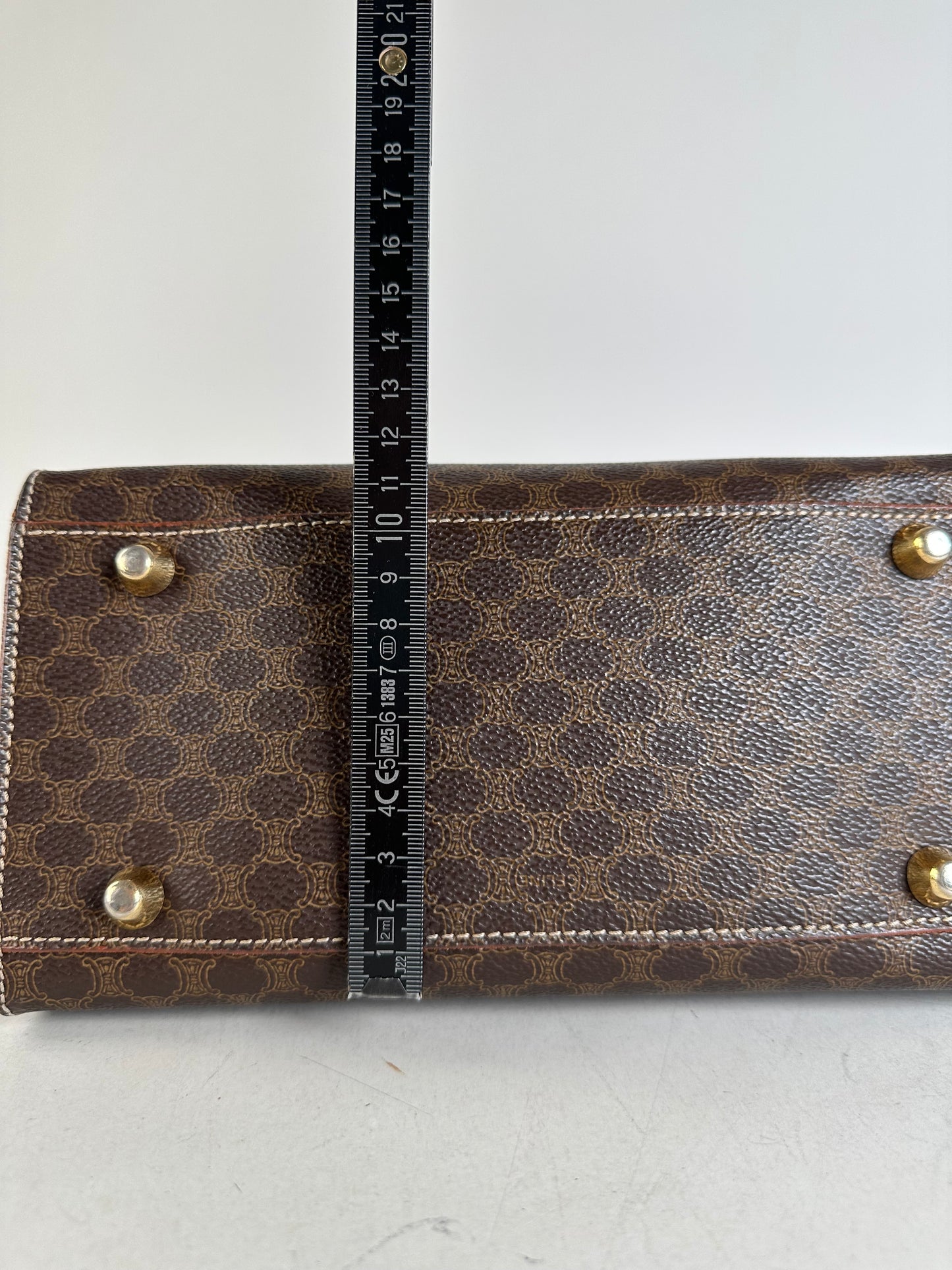 Vintage Celine Coated Canvas Handbag Brown Tan Gold