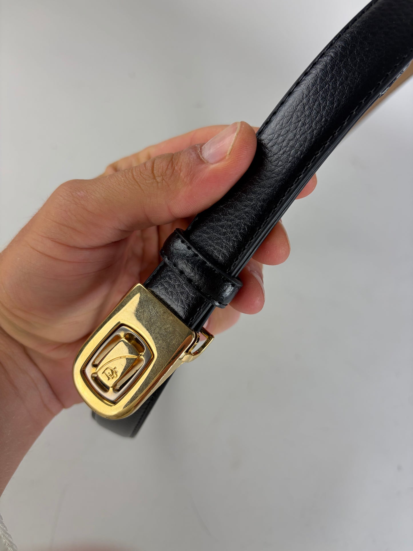 Vintage Dior Leather Belt Black Tan Gold Buckle