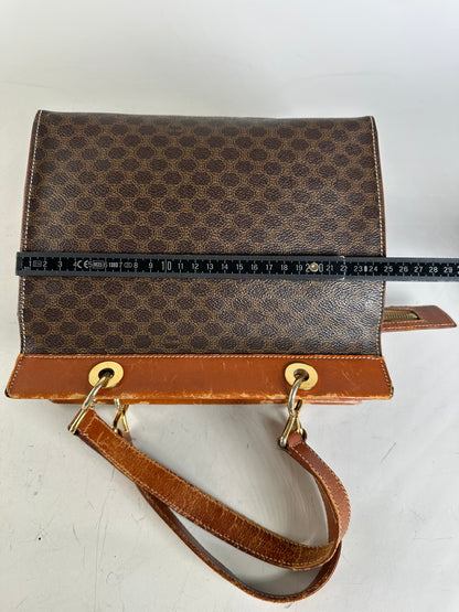 Vintage Celine Coated Canvas Handbag Brown Tan Gold
