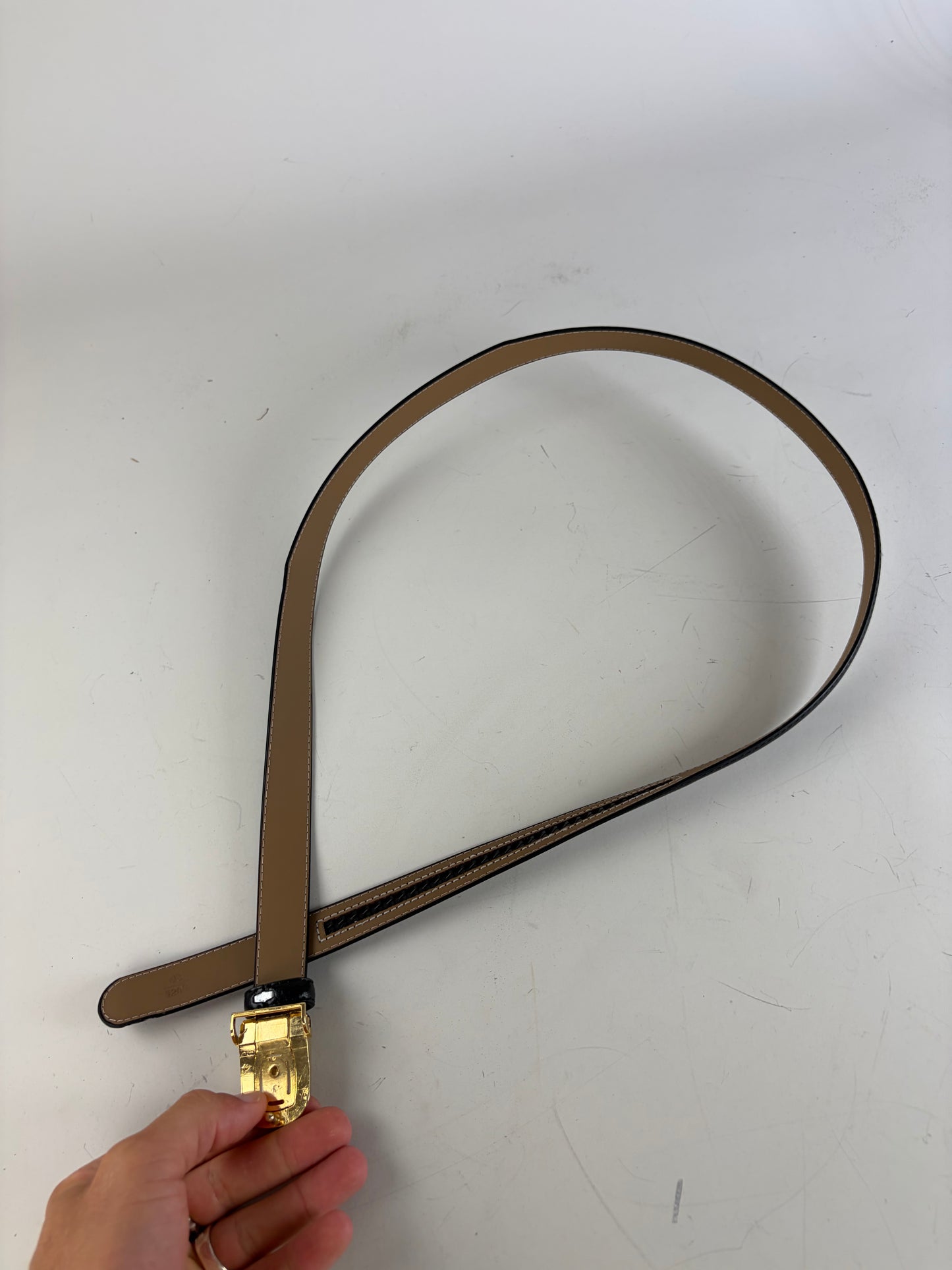 Vintage Dior Leather Belt Black Tan Gold Buckle