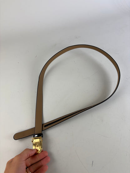 Vintage Dior Leather Belt Black Tan Gold Buckle