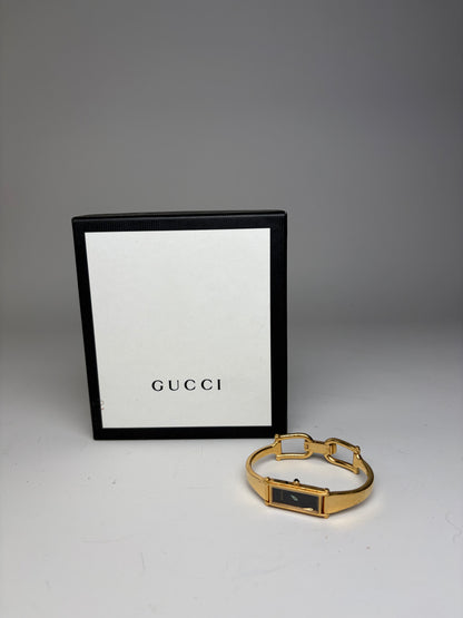 Vintage Gucci Gold-Tone Stainless Steel Leather Strap Watch with Box