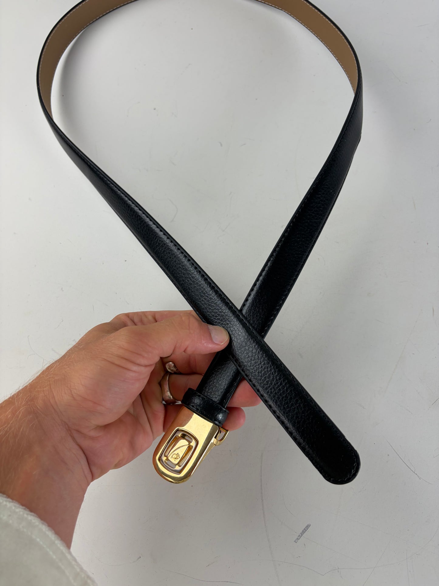 Vintage Dior Leather Belt Black Tan Gold Buckle