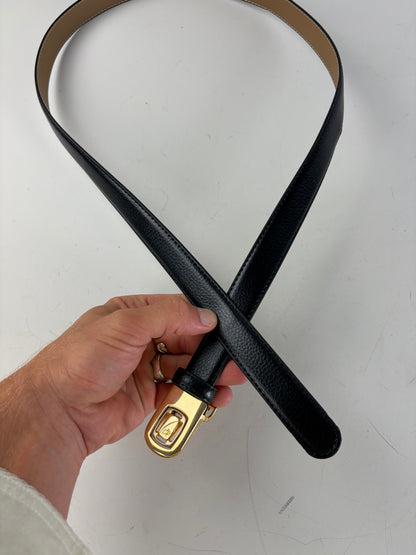 Vintage Dior Leather Belt Black Tan Gold Buckle